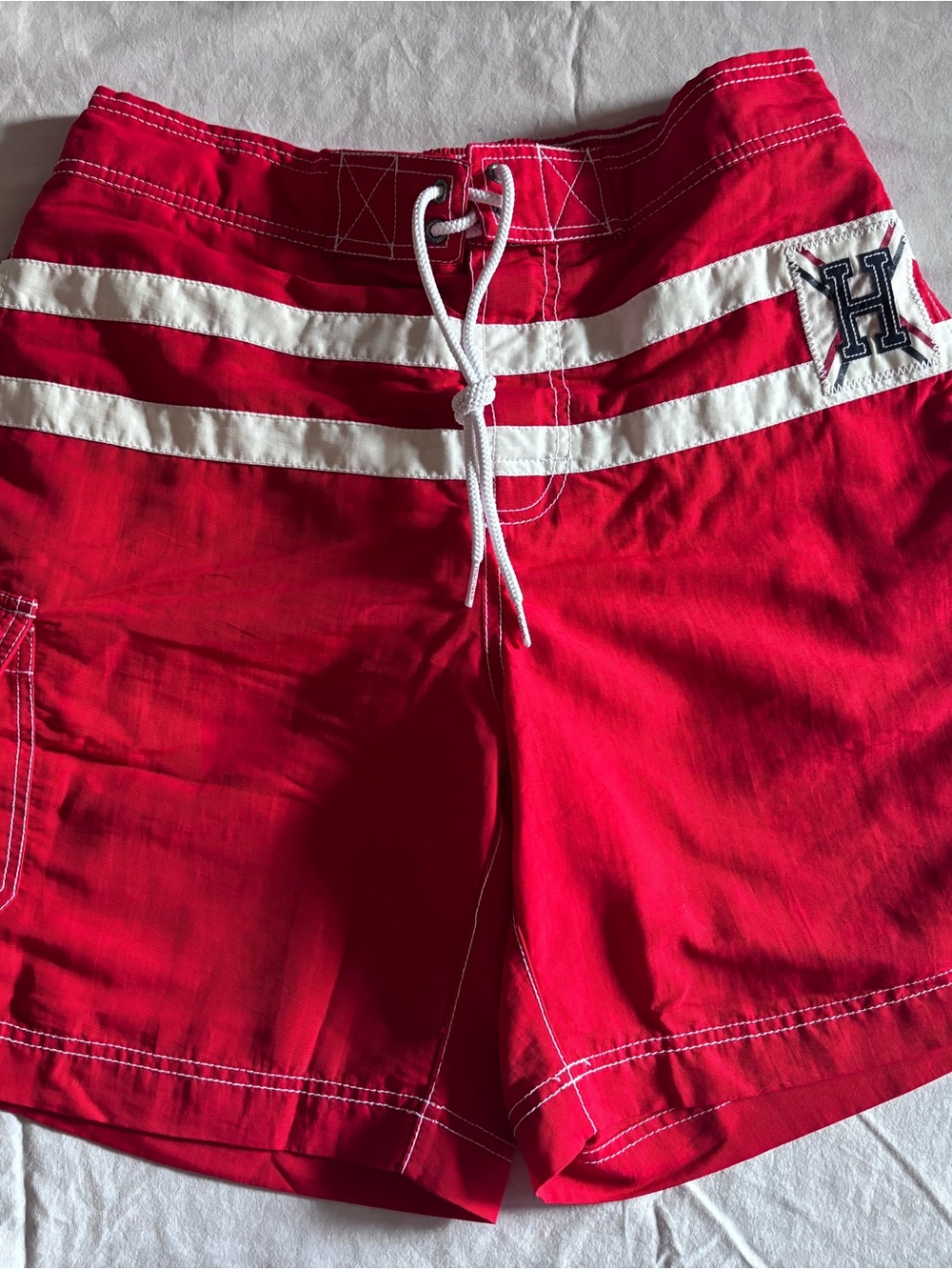 Tommy Hilfiger Mens Swim Shorts Red White Stripes Crest Varsity 2013 Size M